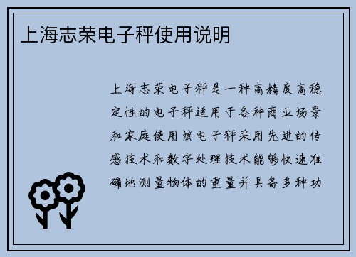 上海志荣电子秤使用说明